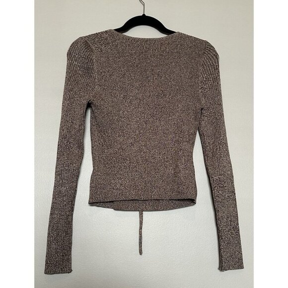 Jonathan Simkhai Long Sleeve Cropped Ribbed Top Sweater V Neck Brown Dune Large - Picture 5 of 5